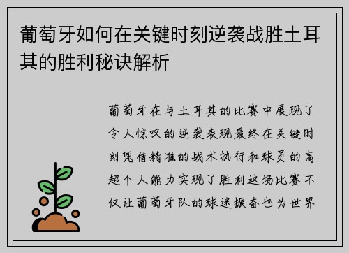 葡萄牙如何在关键时刻逆袭战胜土耳其的胜利秘诀解析