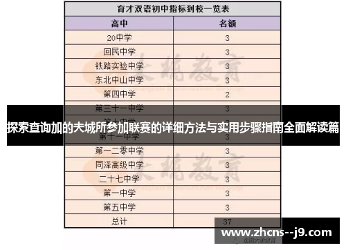 探索查询加的夫城所参加联赛的详细方法与实用步骤指南全面解读篇